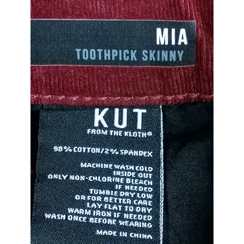 Kut From The Kloth Womens Size 8 Burgundy Corduroy Mia Toothpick Skinny - Picture 9 of 11